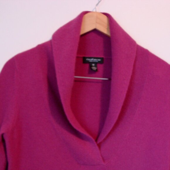 Lord & Taylor Cashmere Sweater Fuchsia Pink Shawl Collar Ribbed Size Medium - Picture 2 of 9